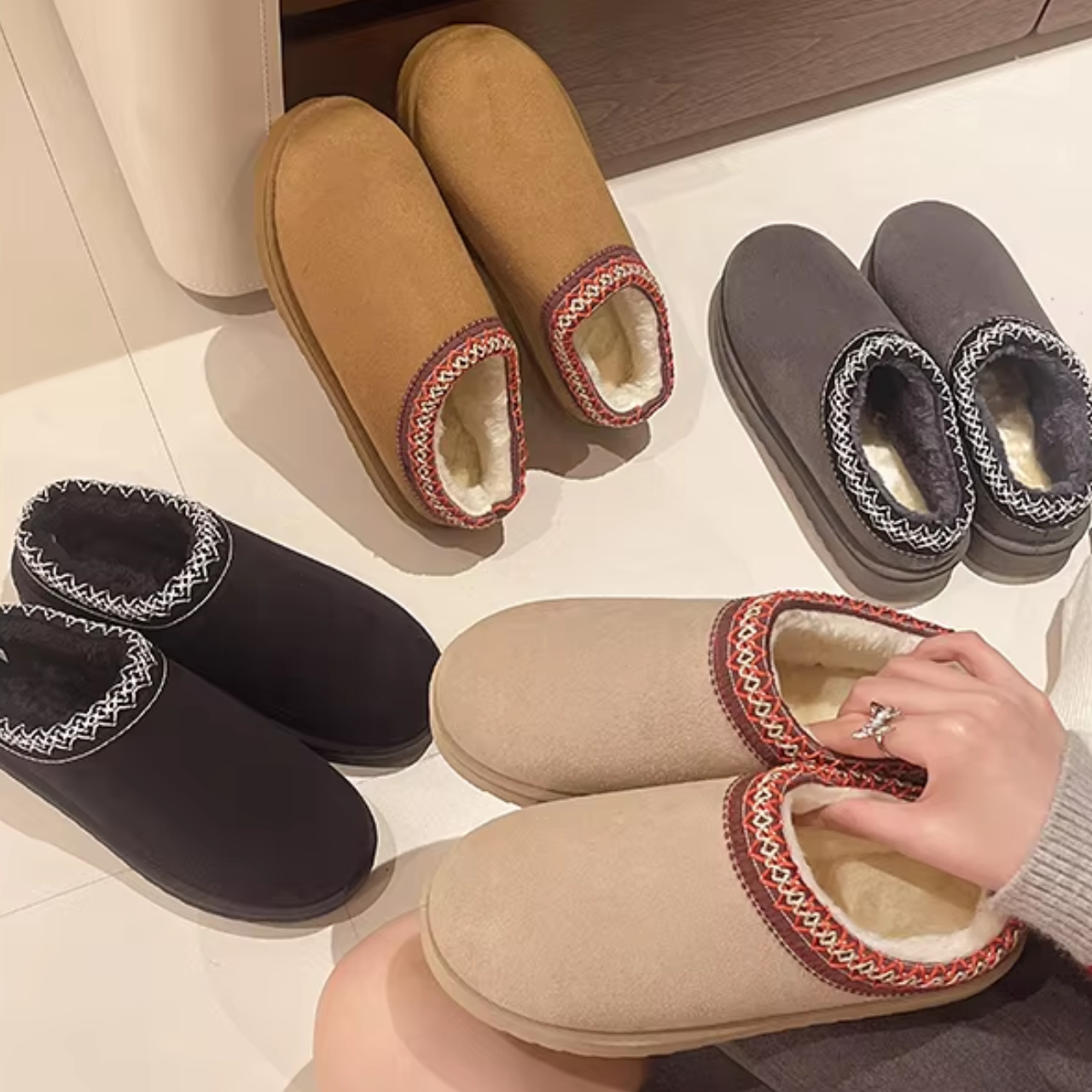 Élisa - MonAmi velours fourrure bottes plates doublées doux