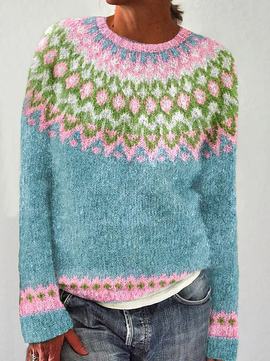 Miette - Pull douillet avec imprimé nordique et tricot texturé