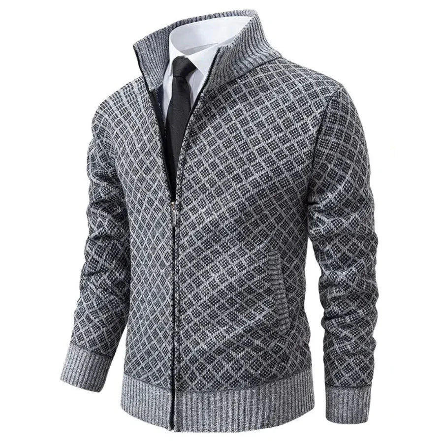 Veste classique élégante pour homme avec fermeture éclair et design unique.