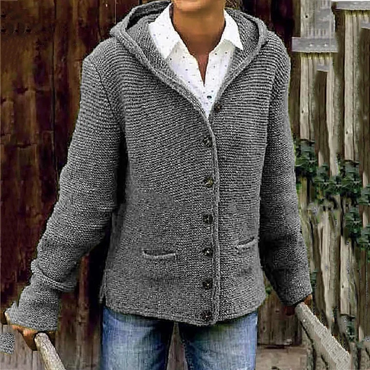Pull cardigan vintage avec capuche douillette et deux poches
