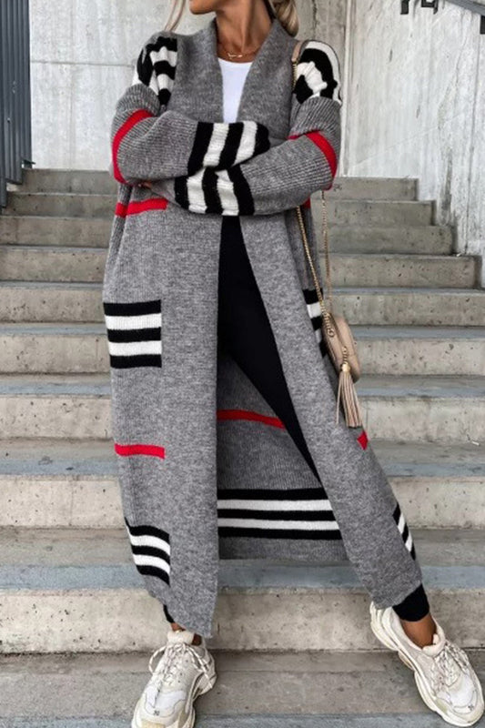 Cardigan élégant avec des rayures contrastées et une coupe ample