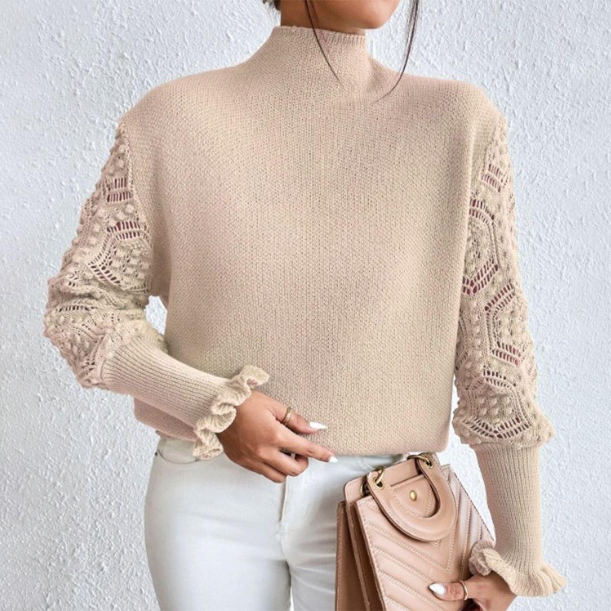 Pull abricot clair avec manches longues et motifs spectaculaires
