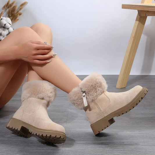 Anne - Bottes Plush Chaudes d'Hiver à Glissière pour Femme
