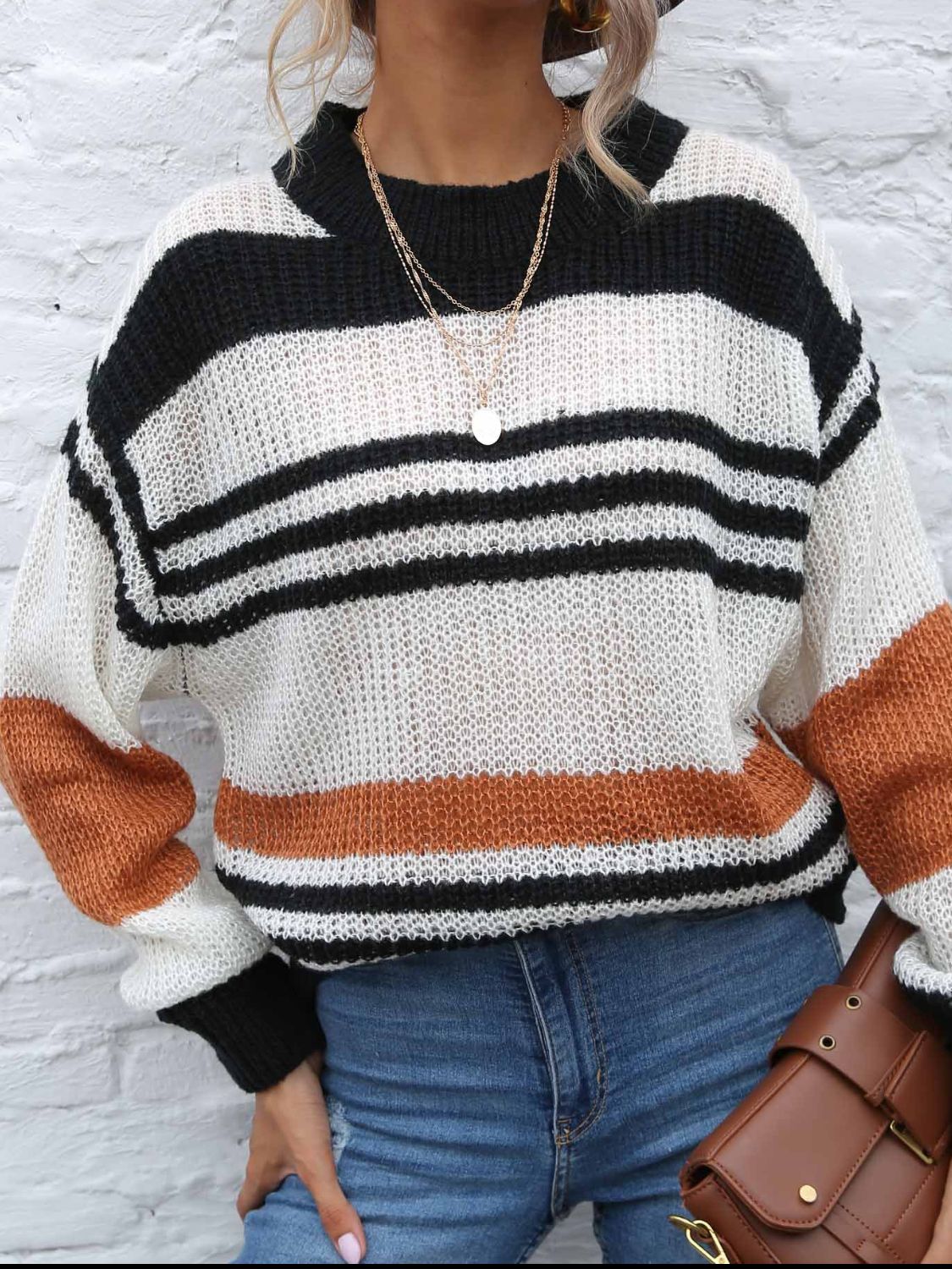 Sophia - Pull rayé à col rond et manches longues pour femme