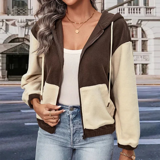 Leah - Veste polaire à capuche avec motif patchwork