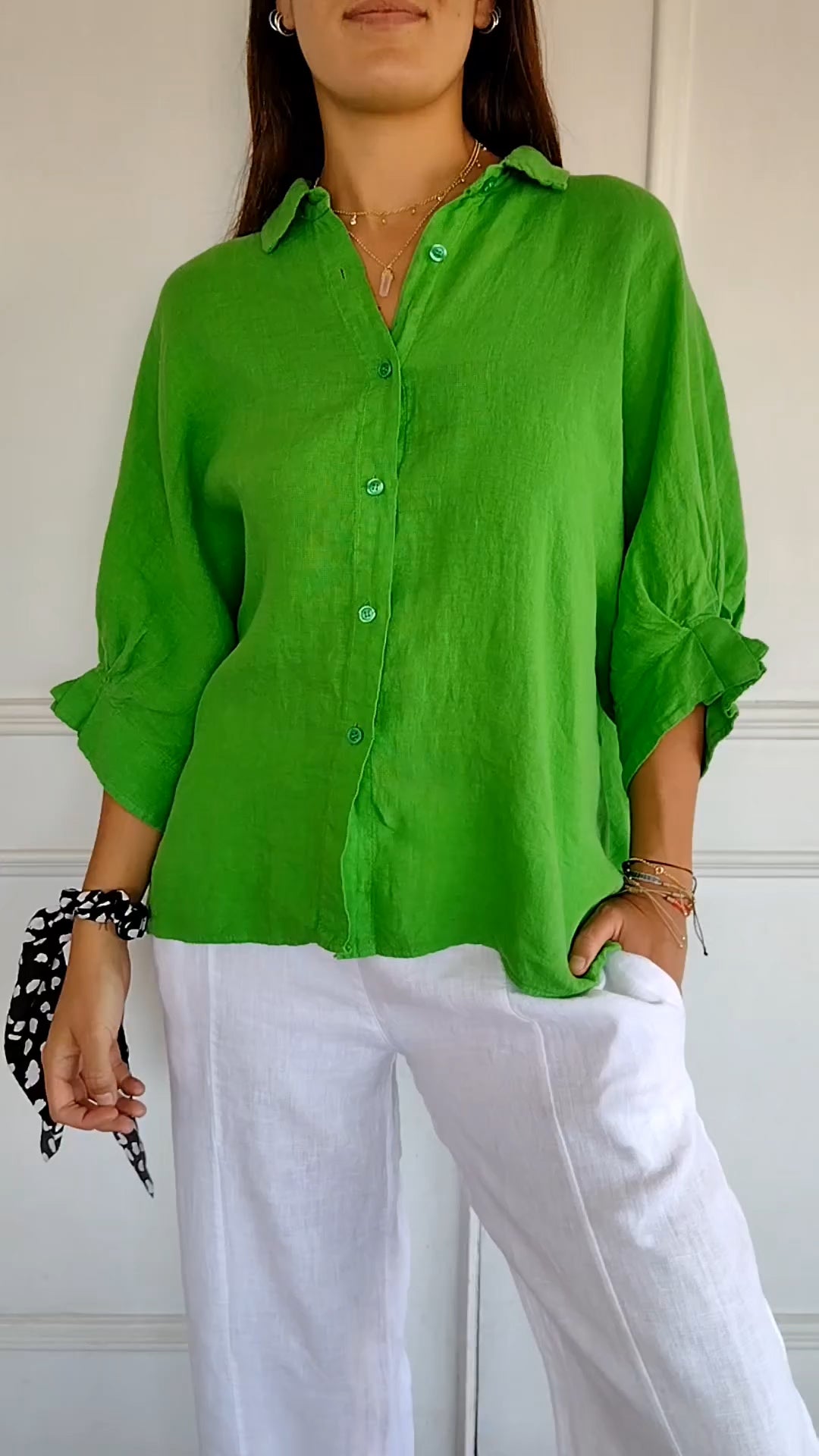 Kelsey - Blouse d'Été en Lin avec Fermeture à Nouer dans le Dos pour Femmes