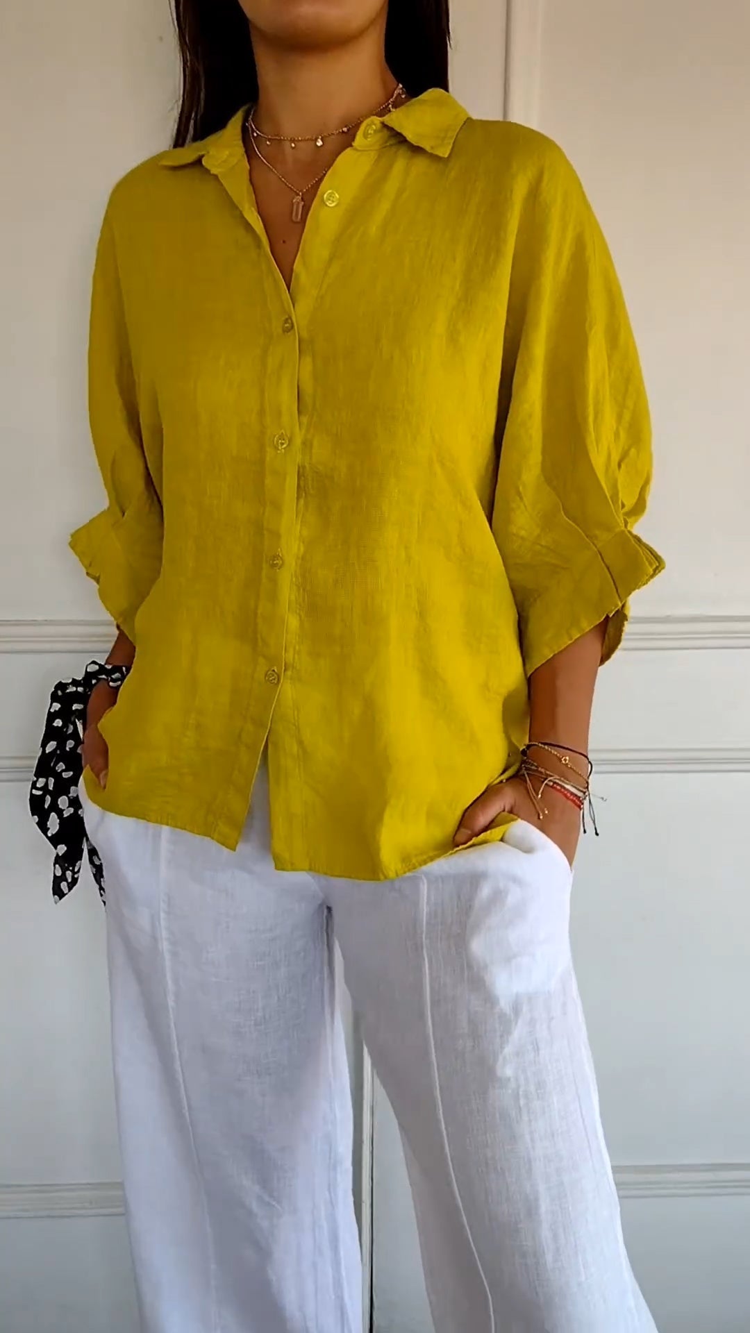Kelsey - Blouse d'Été en Lin avec Fermeture à Nouer dans le Dos pour Femmes