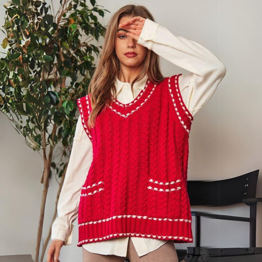 Lea - Gilet en maille multicouche avec résille et garniture contrastée