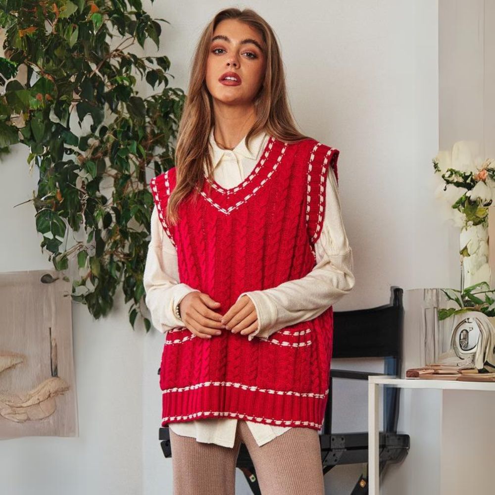 Lea - Gilet en maille multicouche avec résille et garniture contrastée