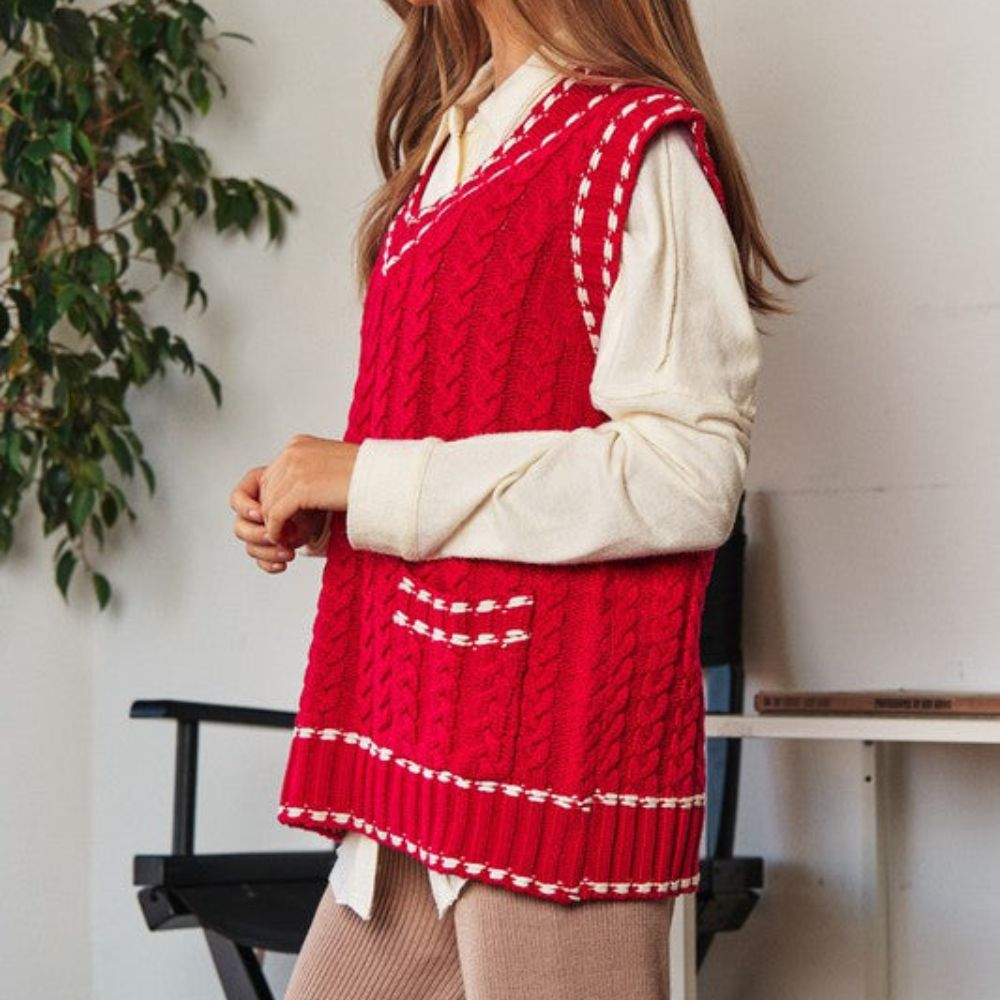 Lea - Gilet en maille multicouche avec résille et garniture contrastée