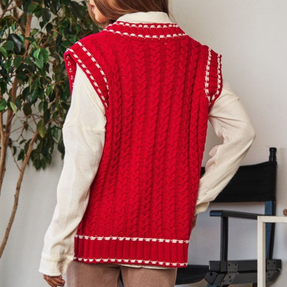 Lea - Gilet en maille multicouche avec résille et garniture contrastée