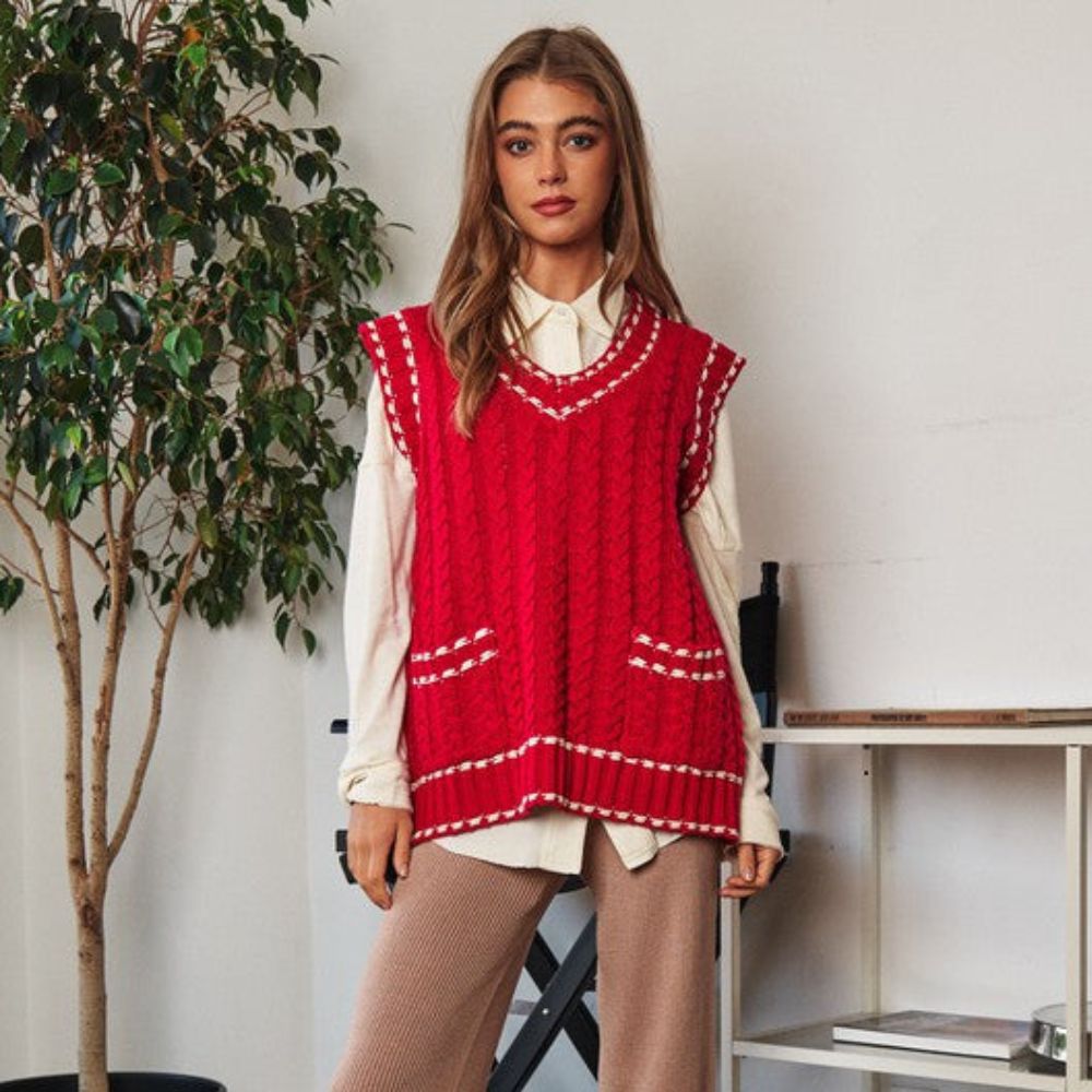 Lea - Gilet en maille multicouche avec résille et garniture contrastée