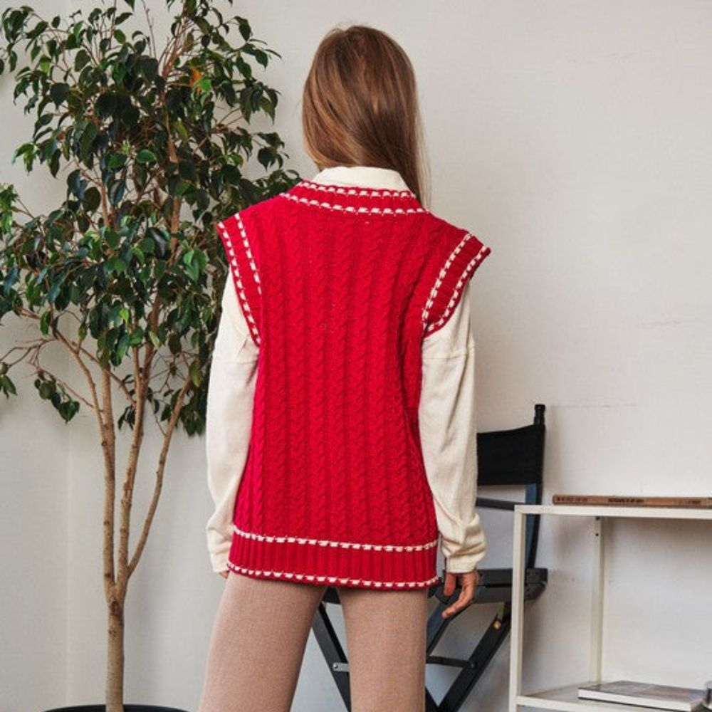 Lea - Gilet en maille multicouche avec résille et garniture contrastée