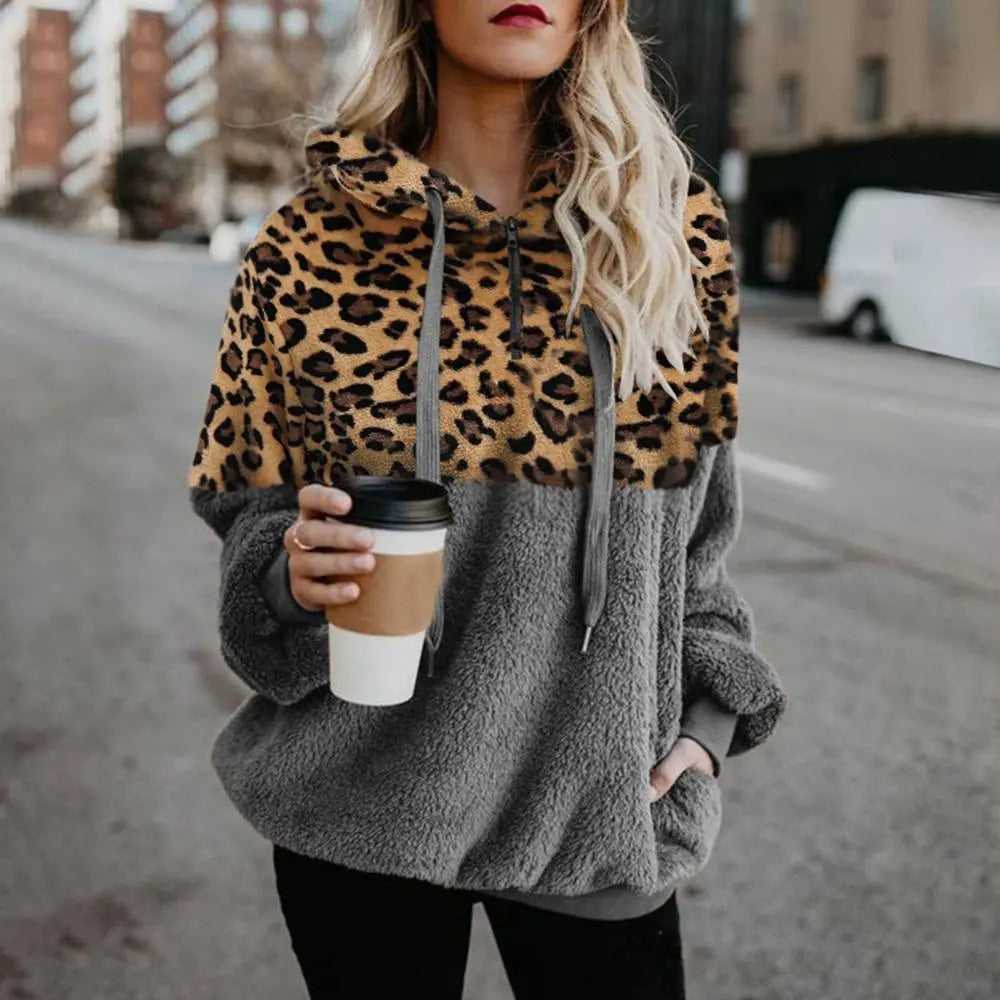 Kiamia - Sweat à capuche léopard avec poche zippée