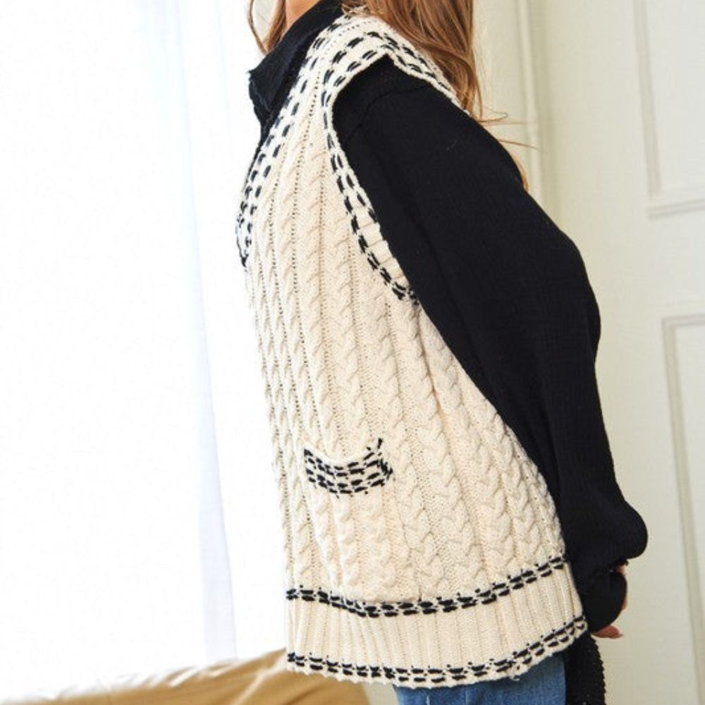 Lea - Gilet en maille multicouche avec résille et garniture contrastée