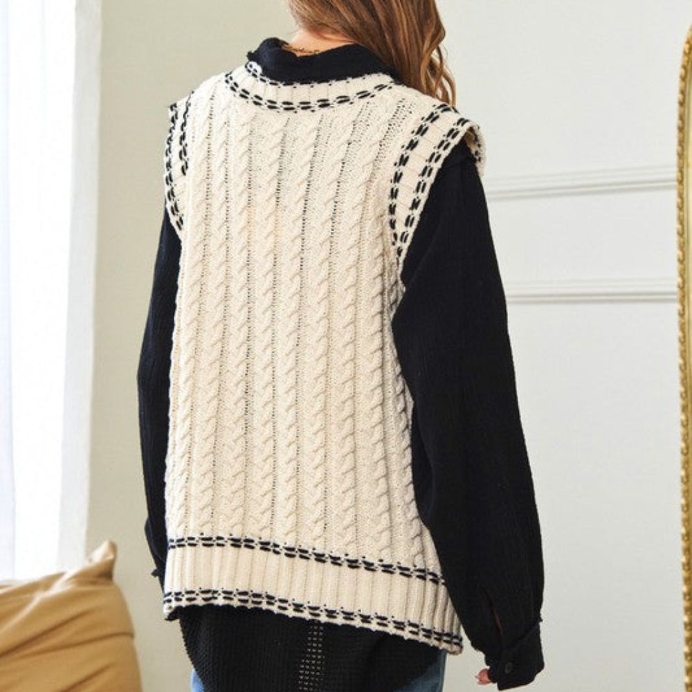 Lea - Gilet en maille multicouche avec résille et garniture contrastée