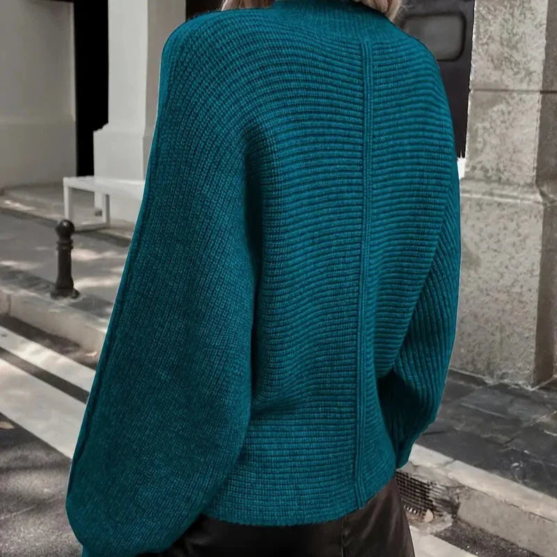Elodie - Cyan foncé Pull Tricoté Douillet pour Femmes