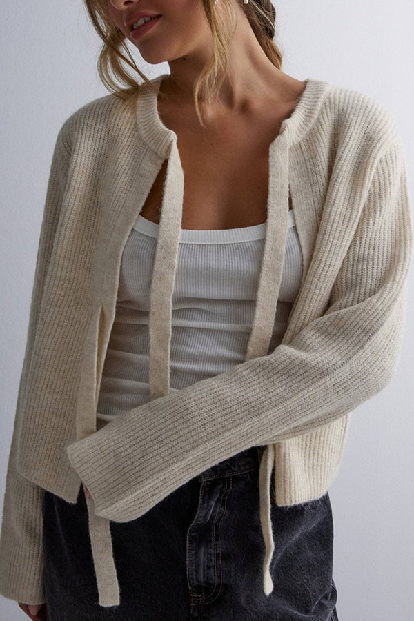 Eva - Cardigan en maille ample avec manches longues et lacets pour femme