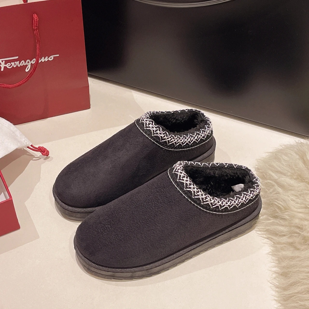 Élisa - MonAmi velours fourrure bottes plates doublées doux