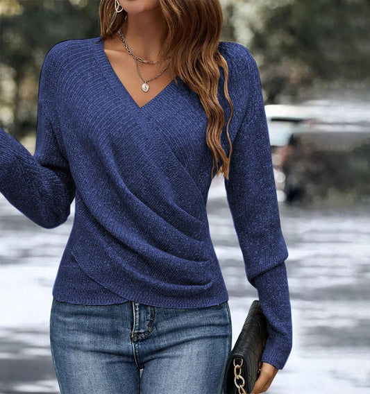 Pull élégant à manches longues et col en V au style classique