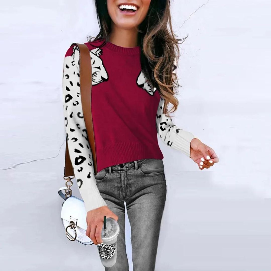 Bianca - Pull avec motif léopard contrasté sur les manches