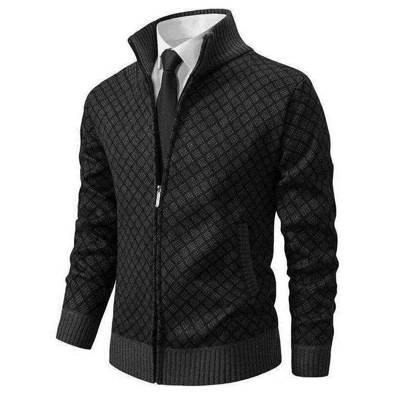 Veste classique élégante pour homme avec fermeture éclair et design unique.