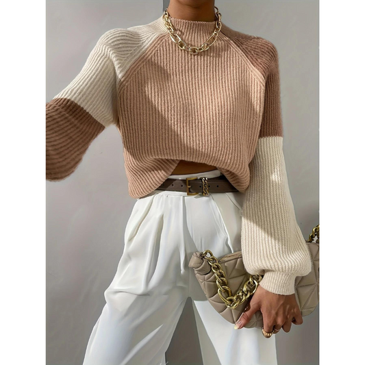 Sophie - Beige Pull à blocs de couleurs pour femme
