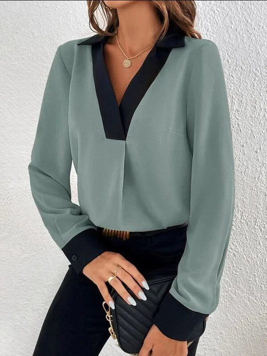 Klara - Blouse Élégante à Col V et Manches Longues pour Femmes