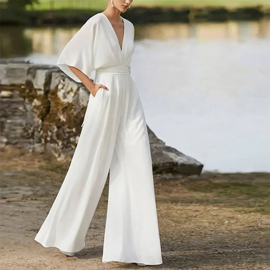 Jentry - Combinaison élégante à col en V avec pantalon ample