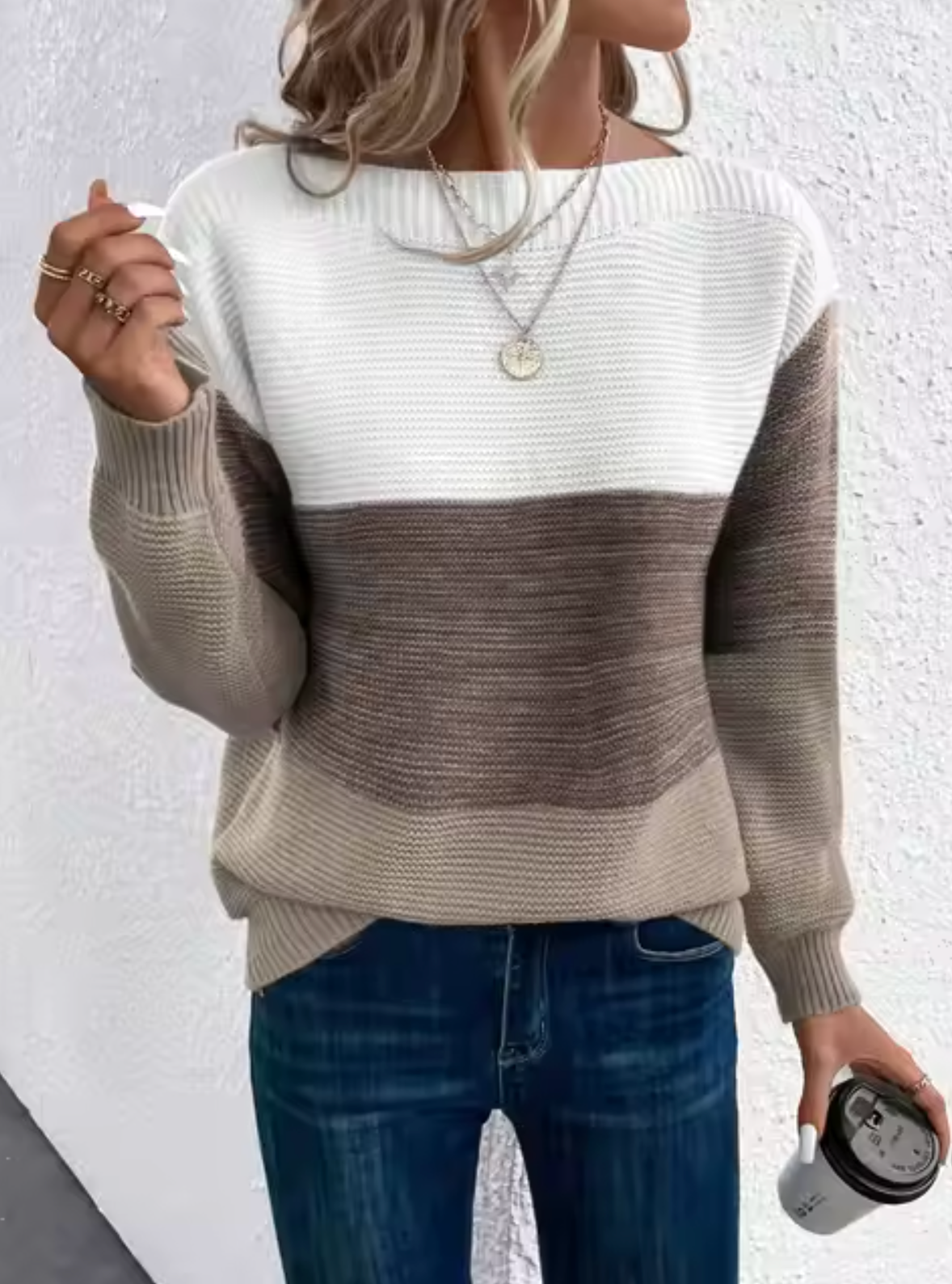 Emilia - Pull en tricot trois tons pour femme