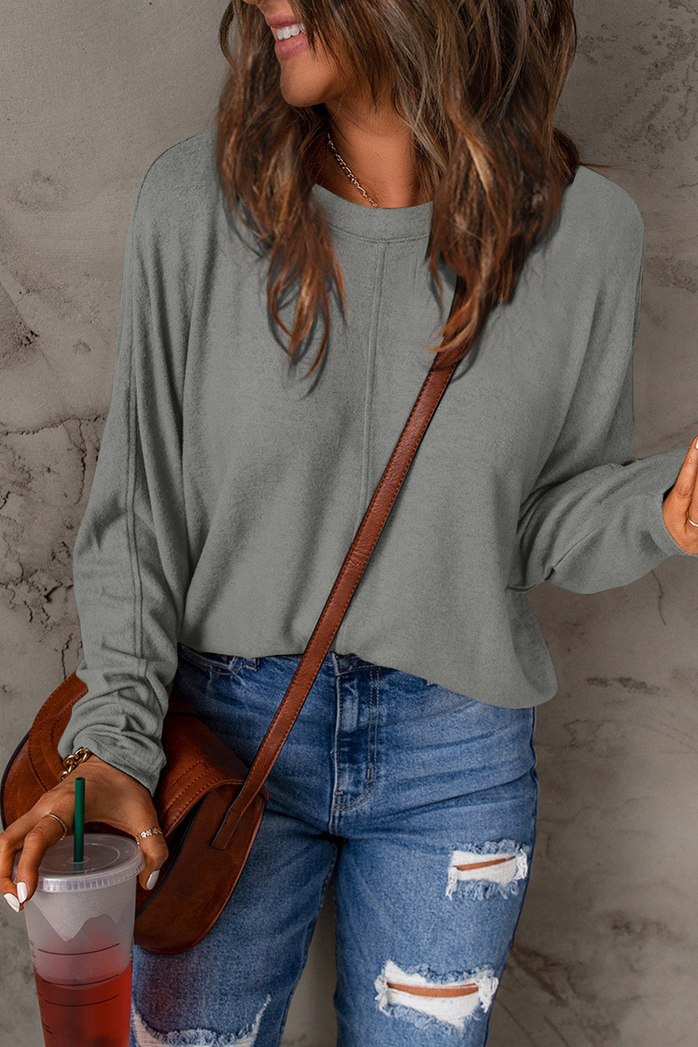 Riley - T-shirt à manches longues et col rond taille complète pour femme
