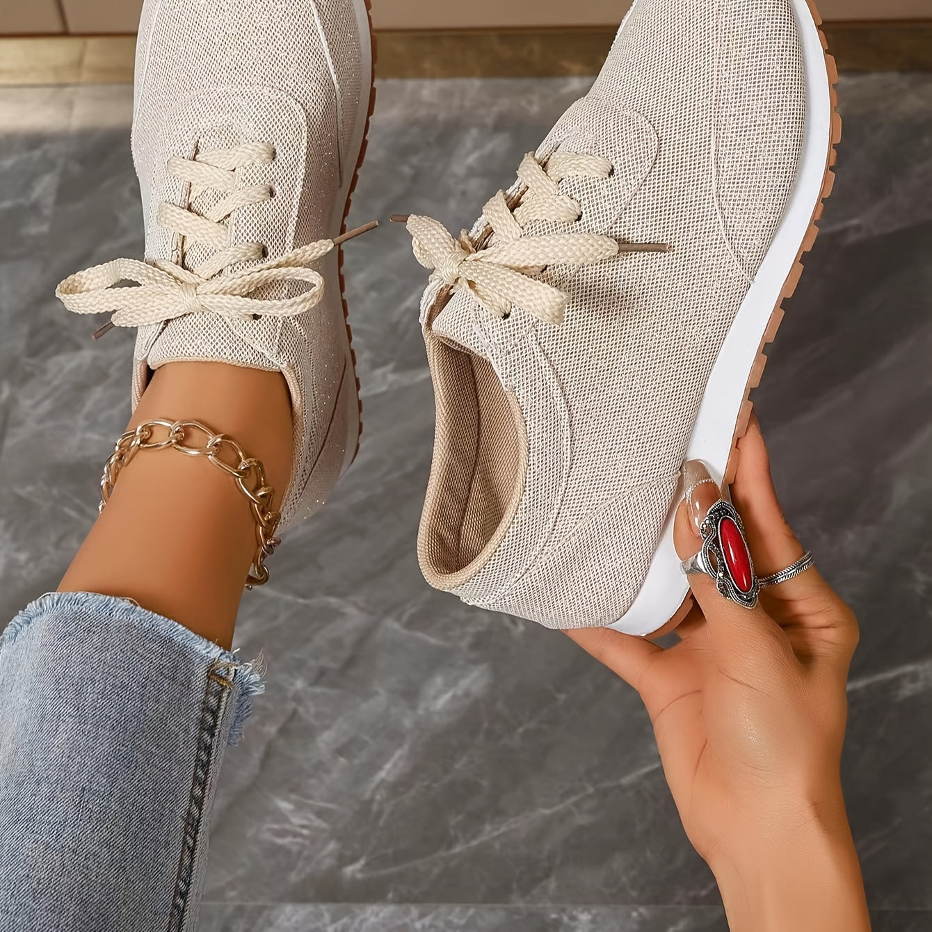Léa - Baskets Beige Pour Femme