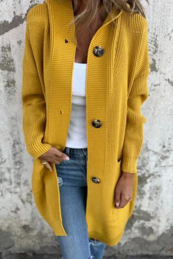 Lina - Cardigan en maille mi-long à capuche avec poches pour femme