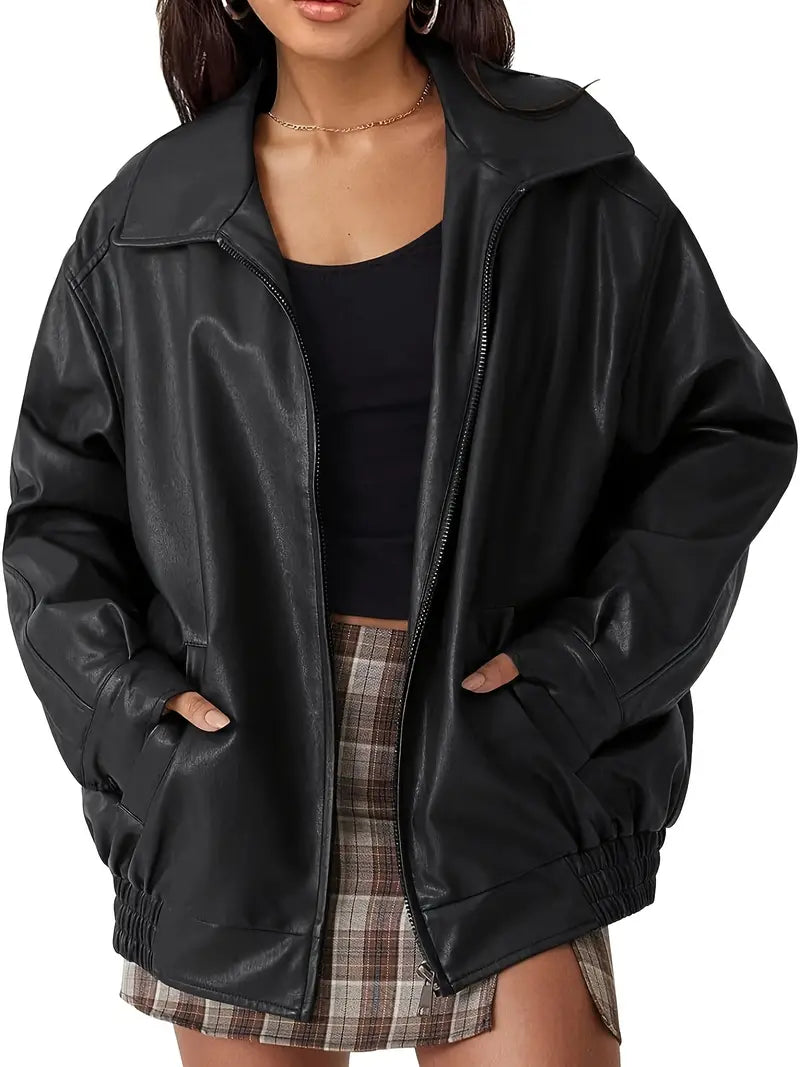 Veste en cuir avec fermeture éclair - Trine