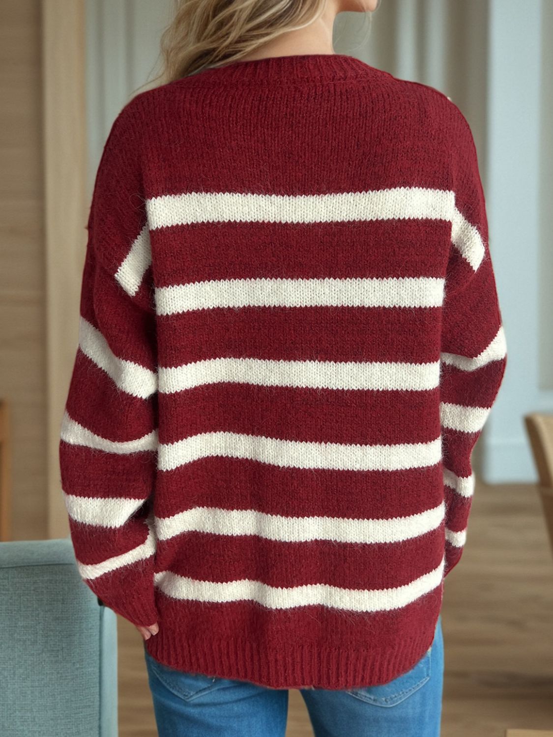 Lea - Cardigan à rayures boutonné et manches longues pour femme