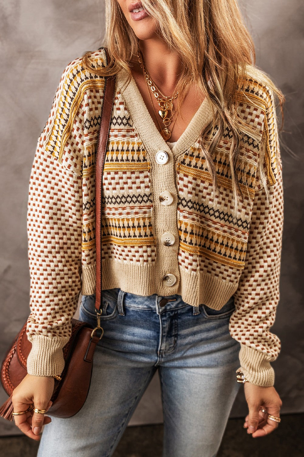 Clara - Beige Cardigan à manches longues avec boutons pour femme