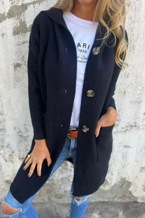 Lina - Cardigan en maille mi-long à capuche avec poches pour femme