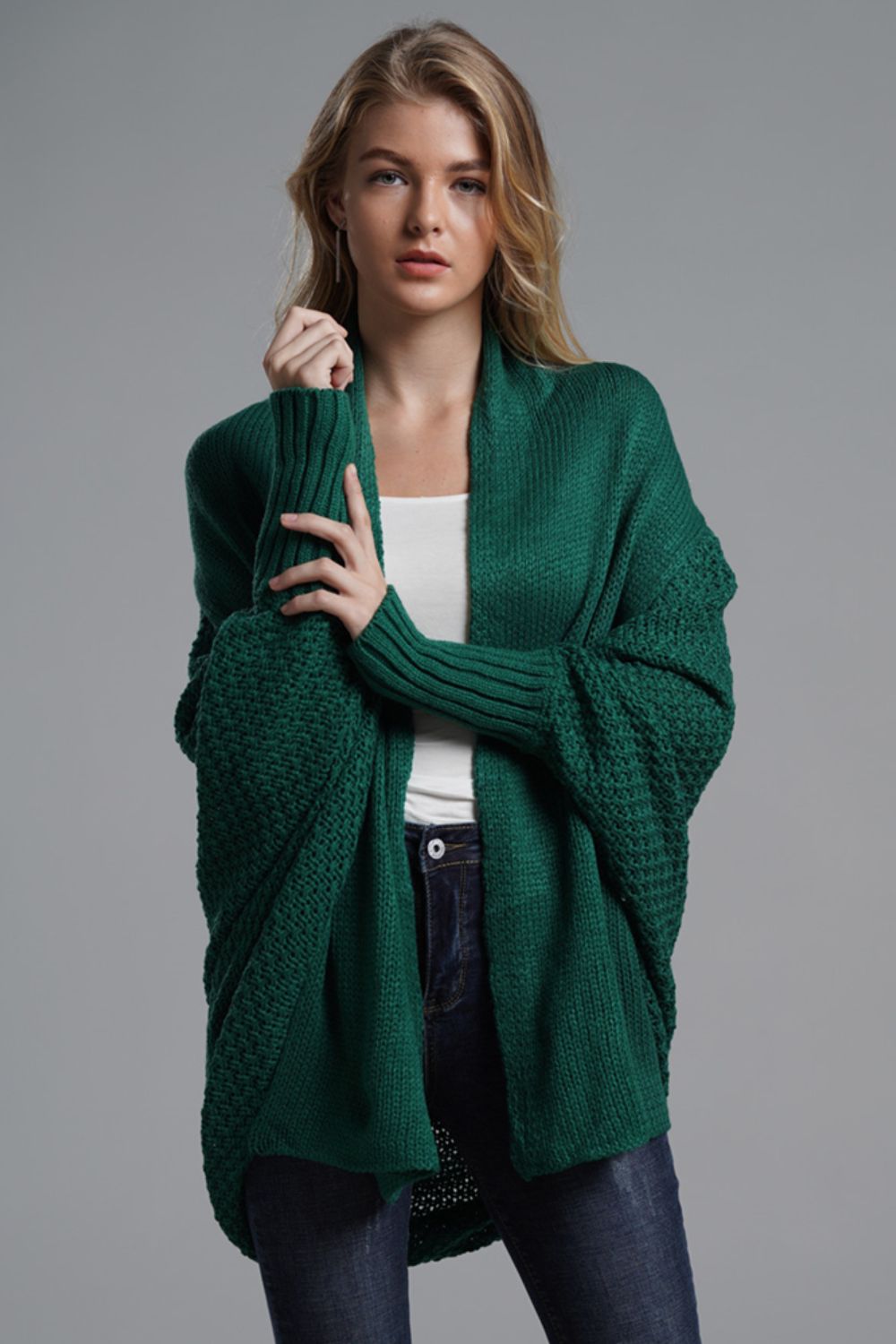 Liana - Long cardigan ouvert avec manches dolman pour femme