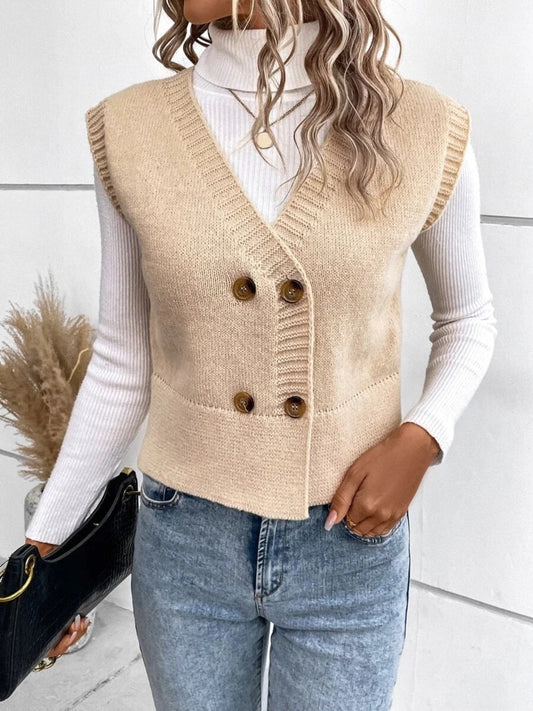 Mila - Gilet en maille à col en V et boutons pour femme