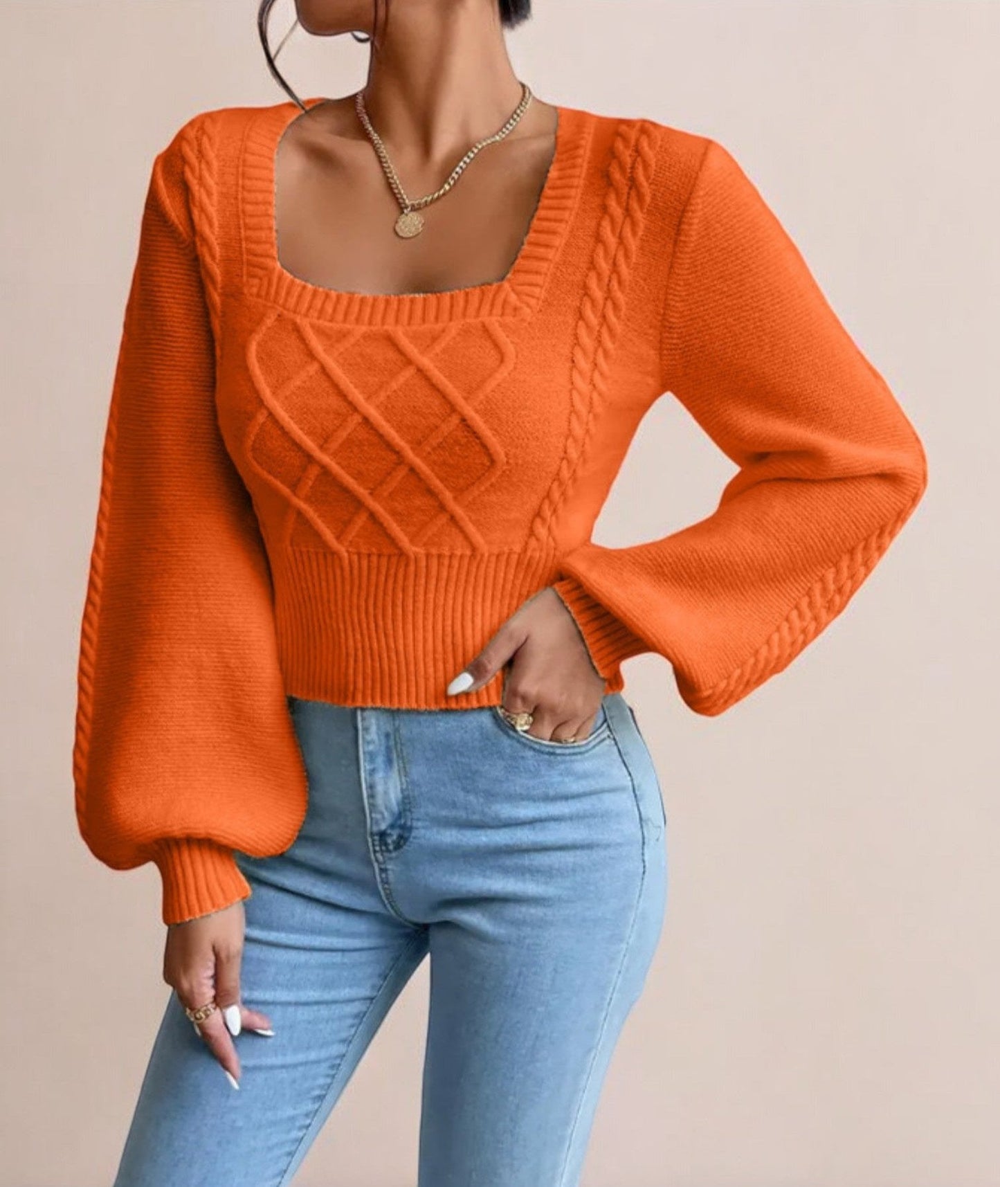 Lily - Pull en maille avec col carré pour femme