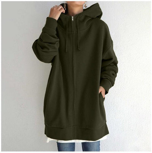 Veste longue avec capuche et cordon de serrage pour femmes