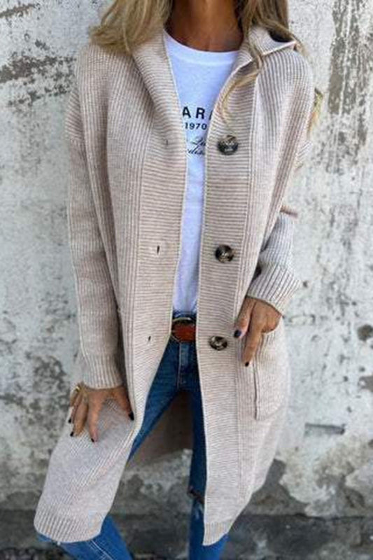 Lina - Cardigan en maille mi-long à capuche avec poches pour femme