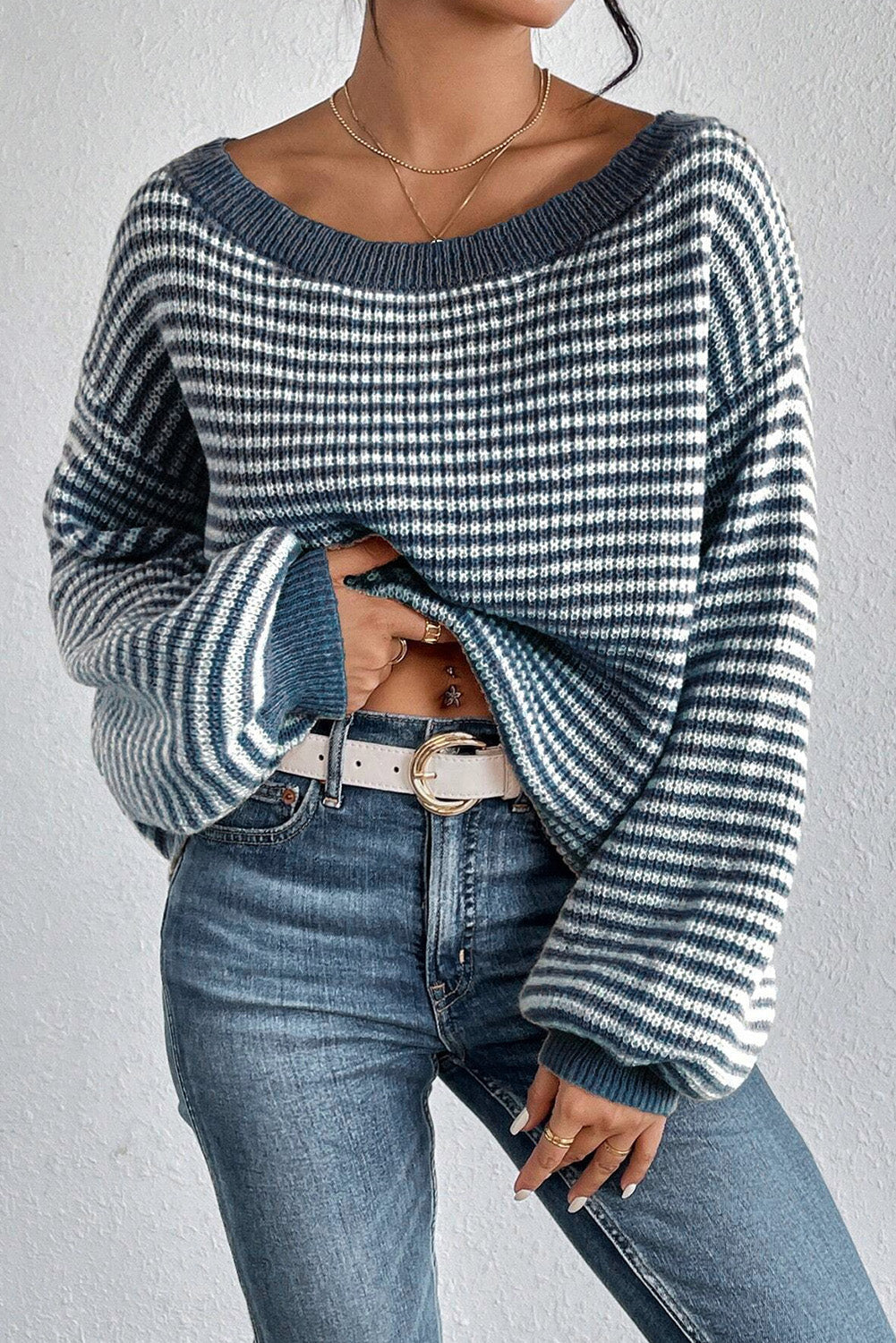 Lana - Pull à rayures avec col bateau et manches longues pour femme