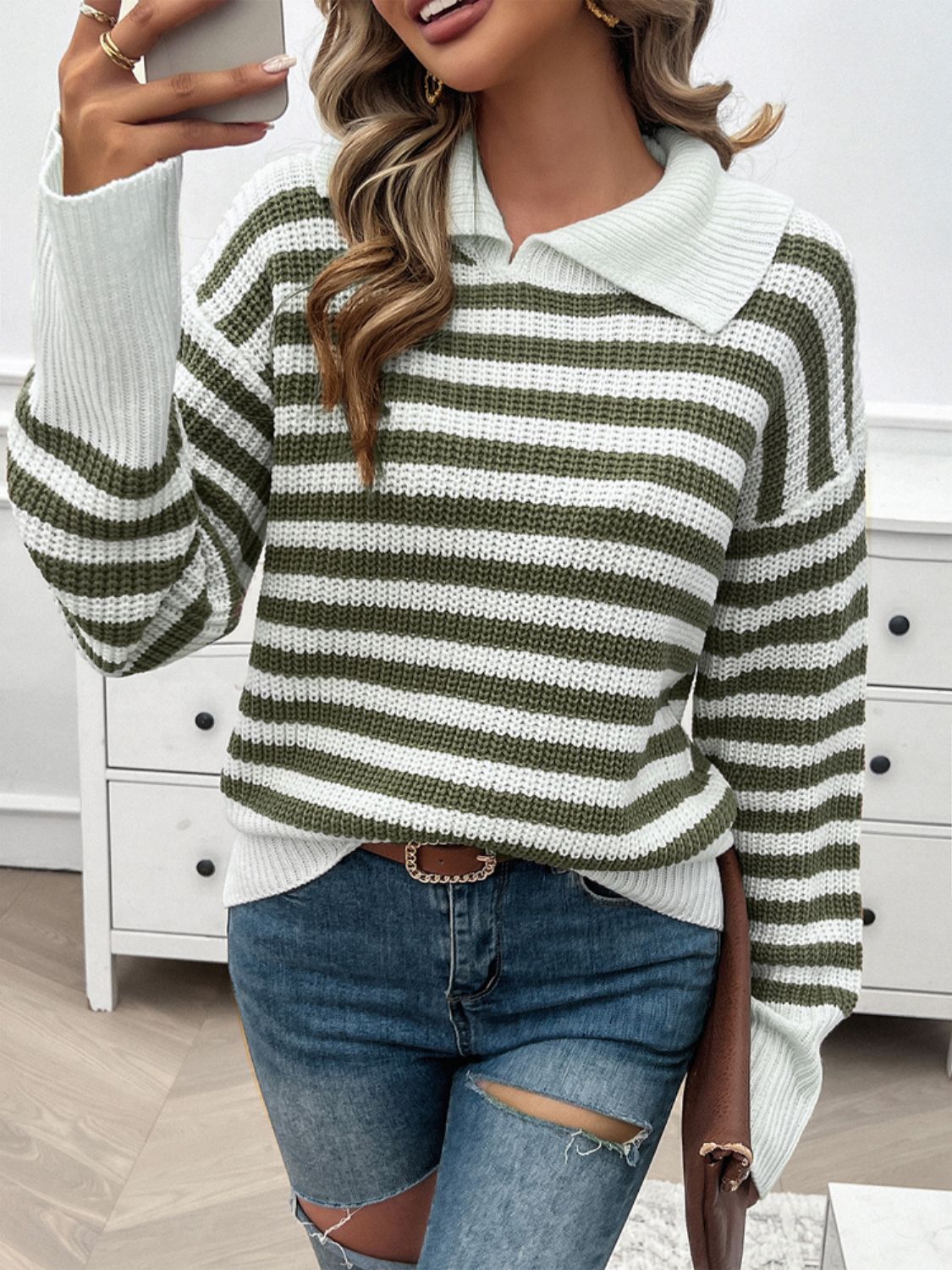Avery - Pull rayé à col et manches longues pour femme