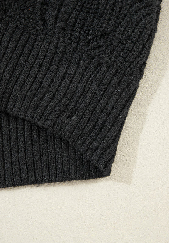 Sienna - Pull à col en V avec design ajouré et manches longues pour femme