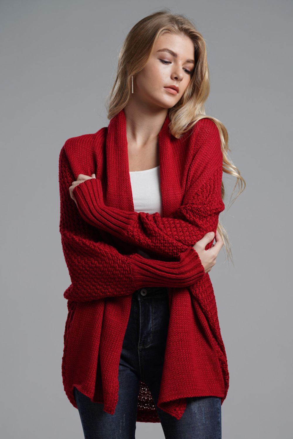 Liana - Long cardigan ouvert avec manches dolman pour femme