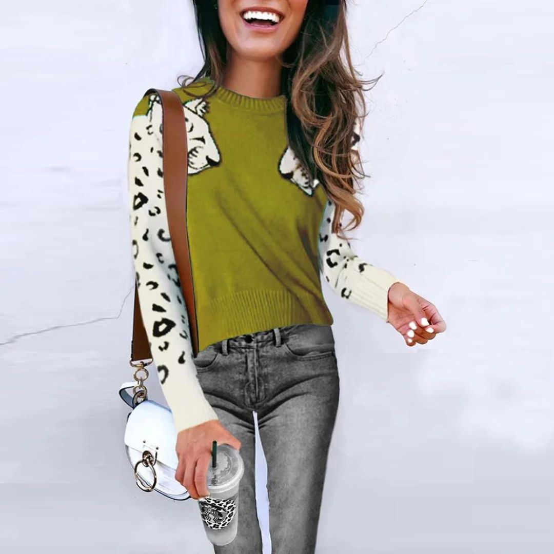 Bianca - Pull avec motif léopard contrasté sur les manches