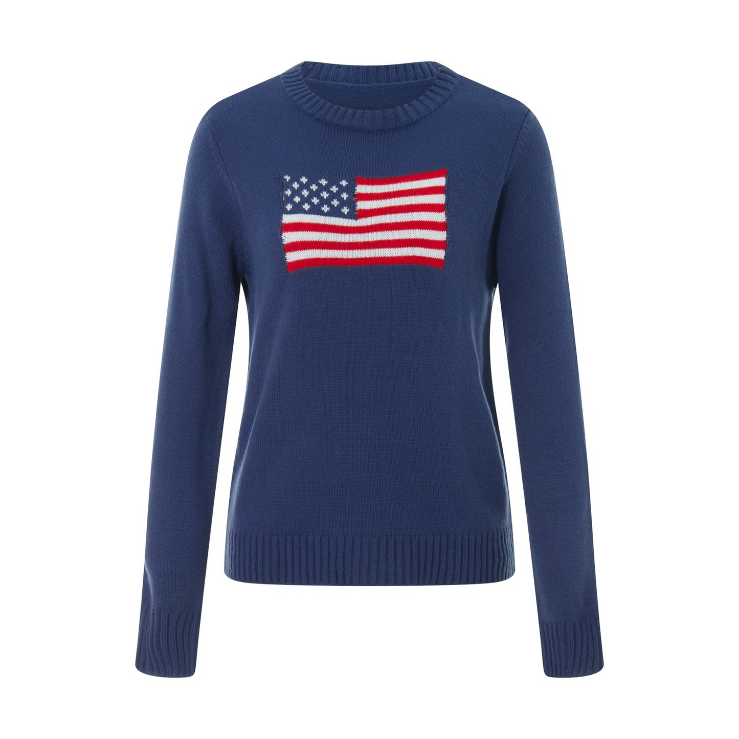 Ella - Pull Tricoté Bleu avec Drapeau Américain pour Femmes