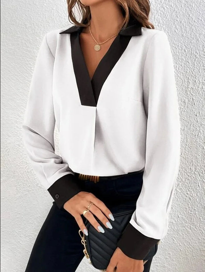 Klara - Blouse Élégante à Col V et Manches Longues pour Femmes