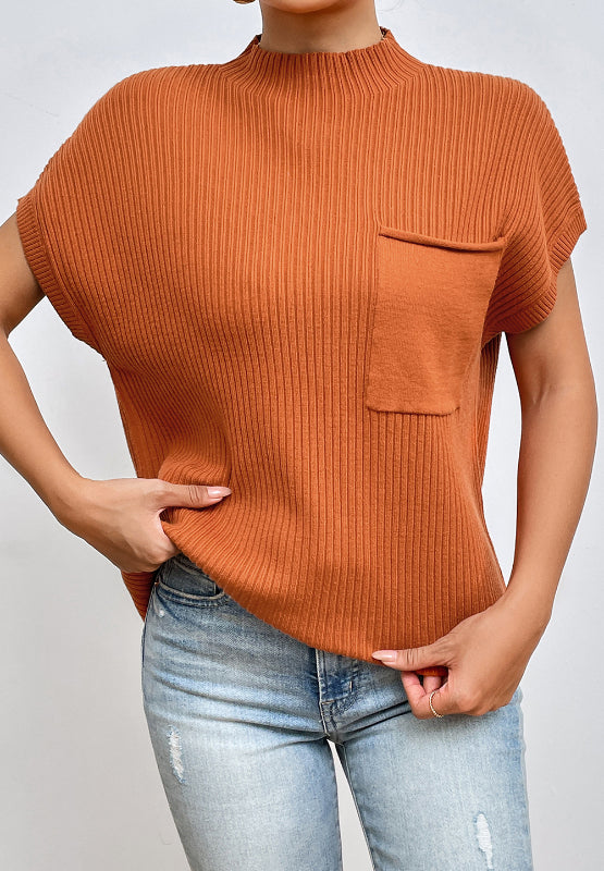 Mira - Gilet en maille avec col montant et poche poitrine pour femme